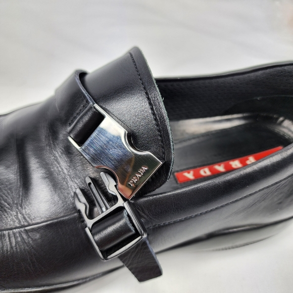 Prada Slip on Black Leather Loafers Shoes Men's Prada Size 7.5 US 8.5 - Picture 7 of 11